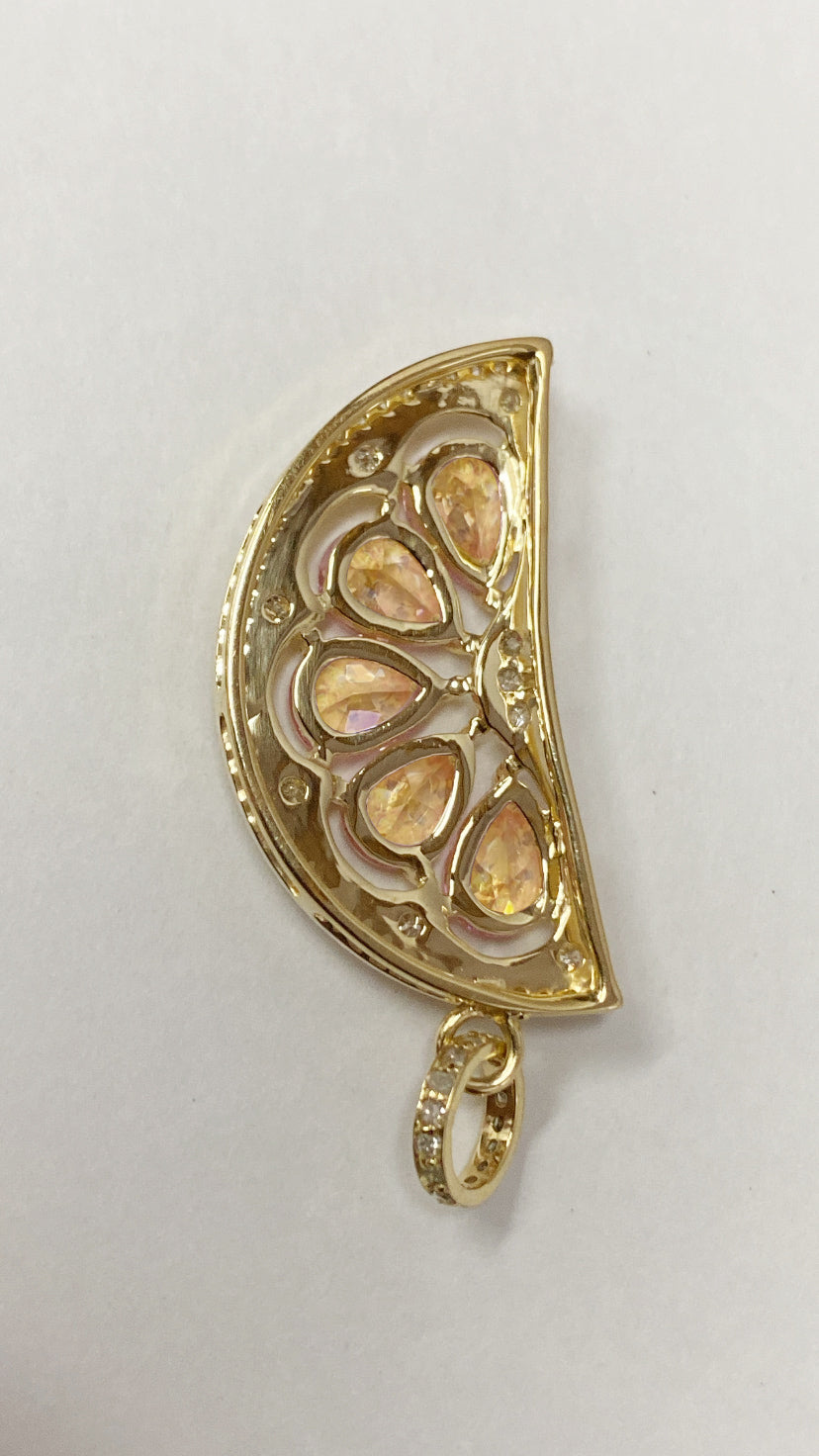 Natural Citrine Orange Slice Pendant With Diamond