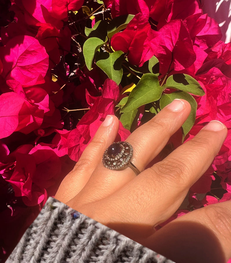 Blue Iolite Diamond Engagement Rings