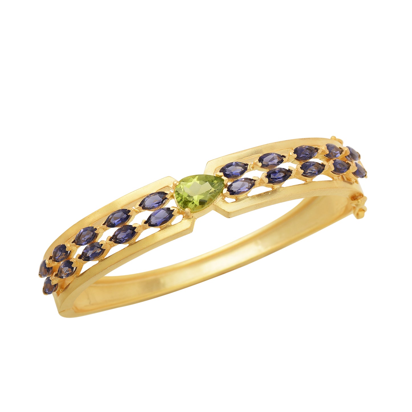 Iolite Openable Silver Bangle With Peridot