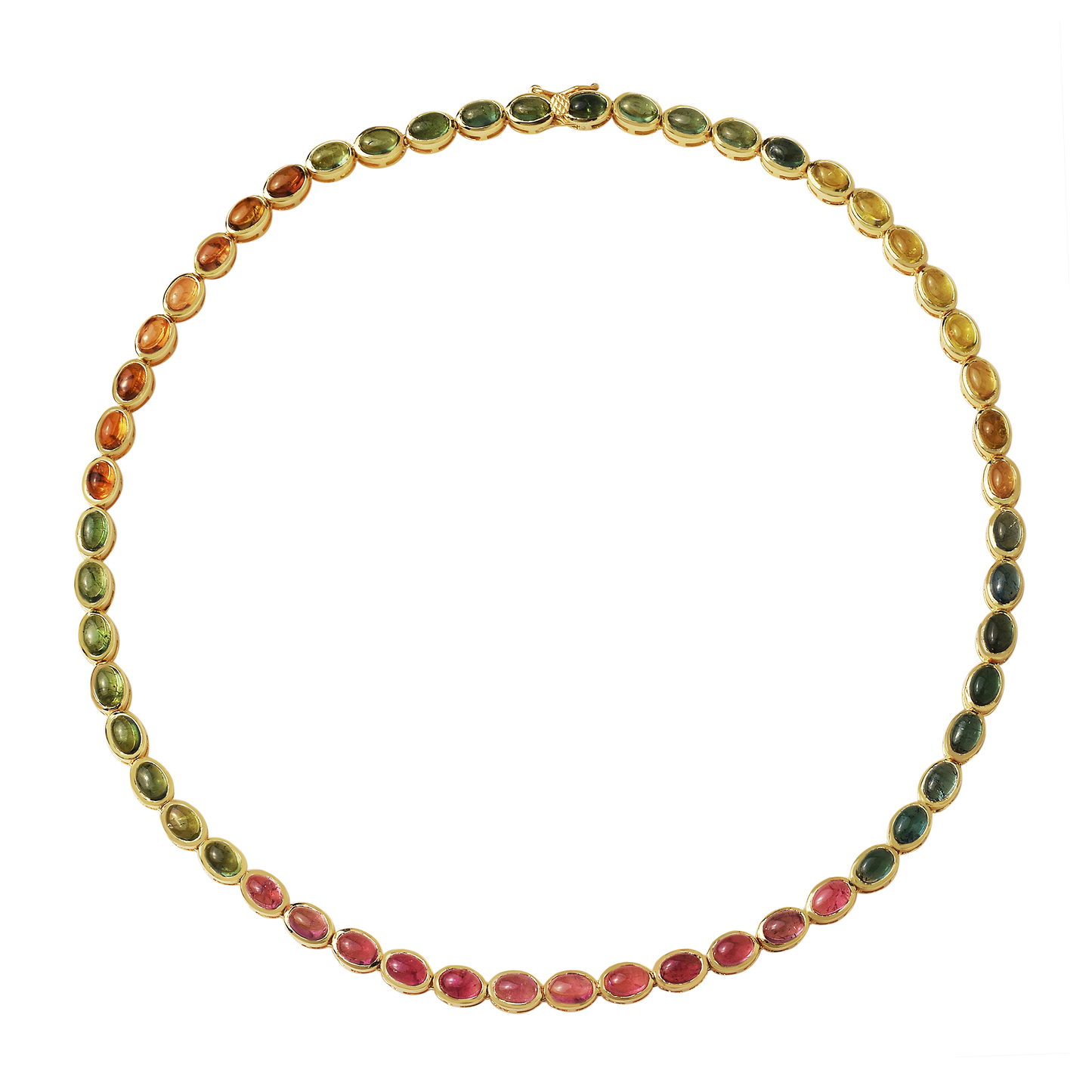 Cabochon Multi Tourmaline Tennis Necklace 925 Silver