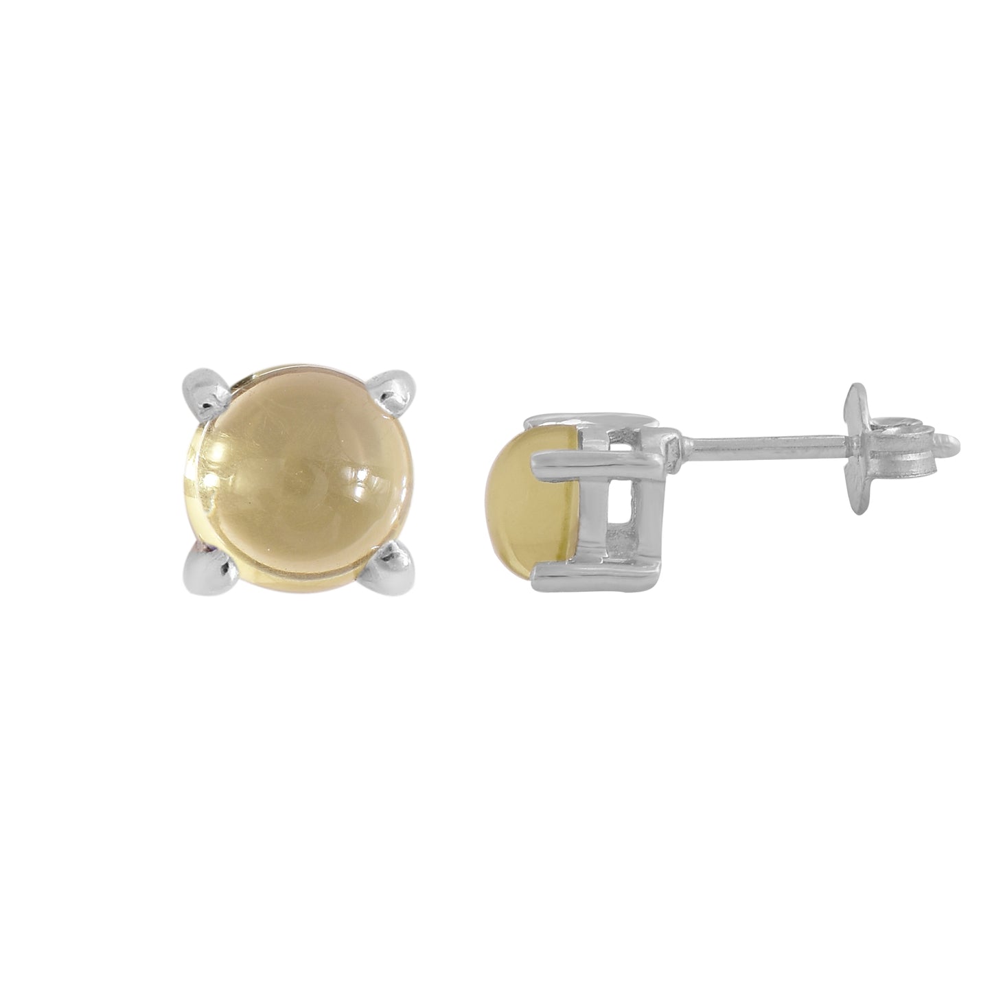 Silver Lemon Quartz Studs Earrings