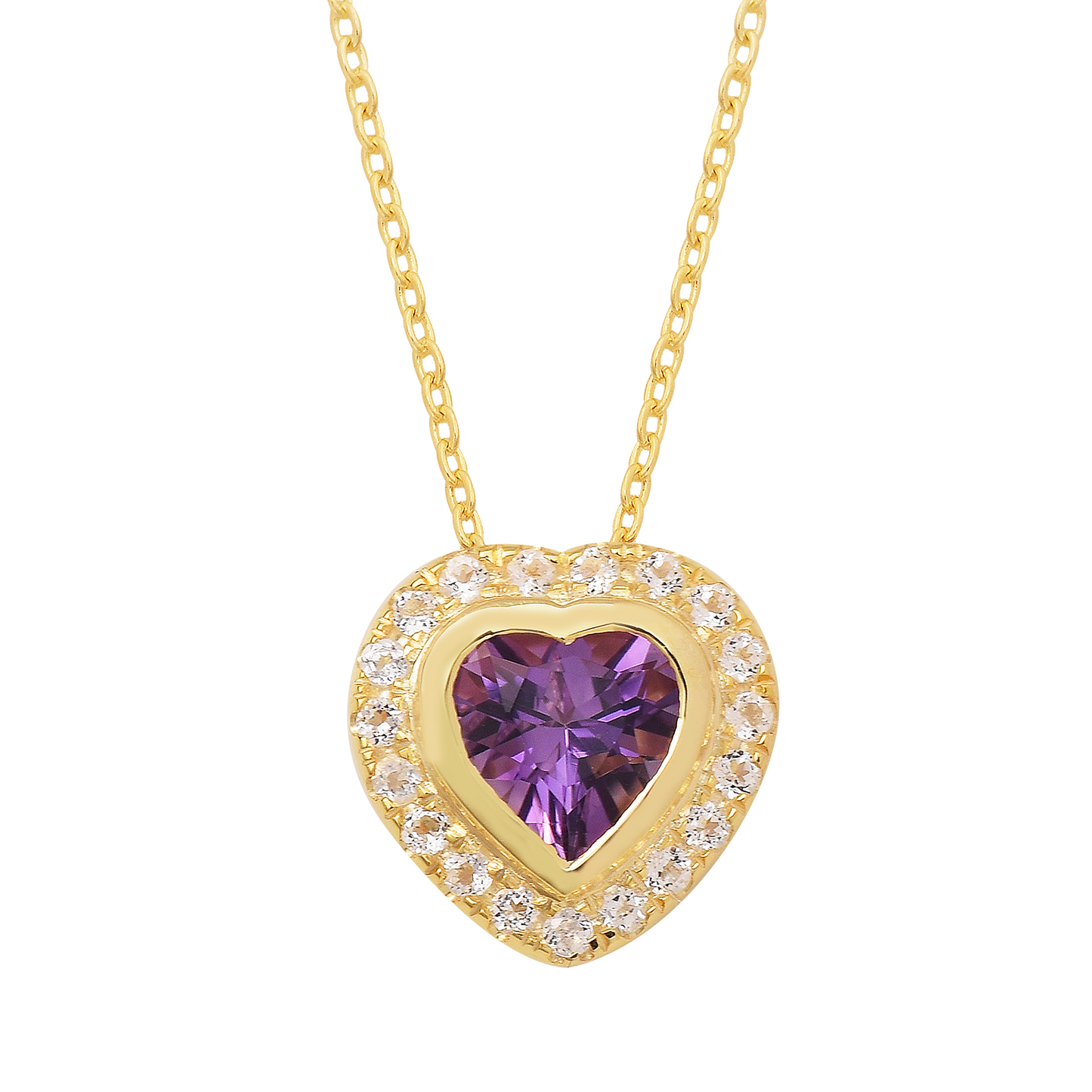 Halo Amethyst Love Heart Chain Necklace