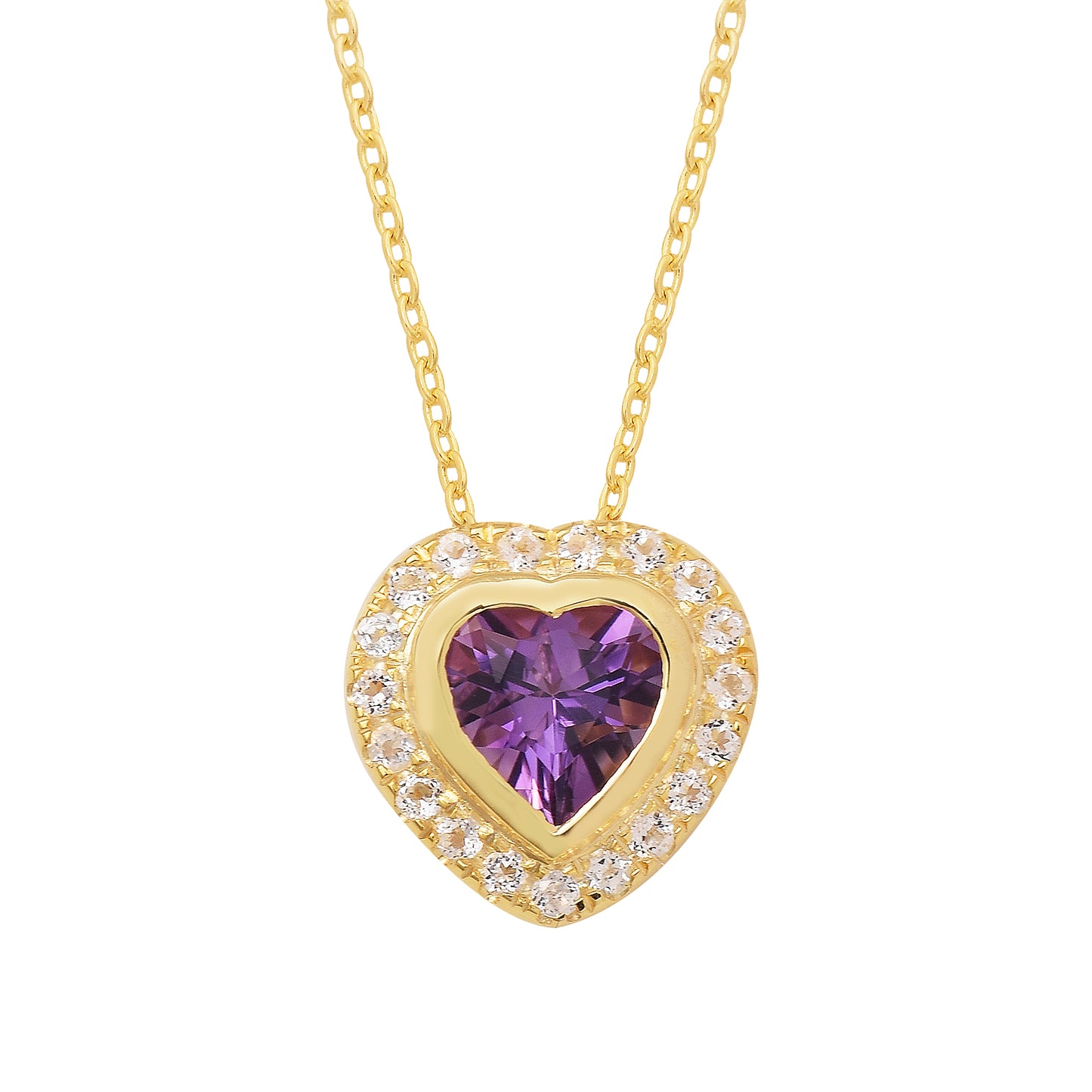 Halo Amethyst Love Heart Chain Necklace