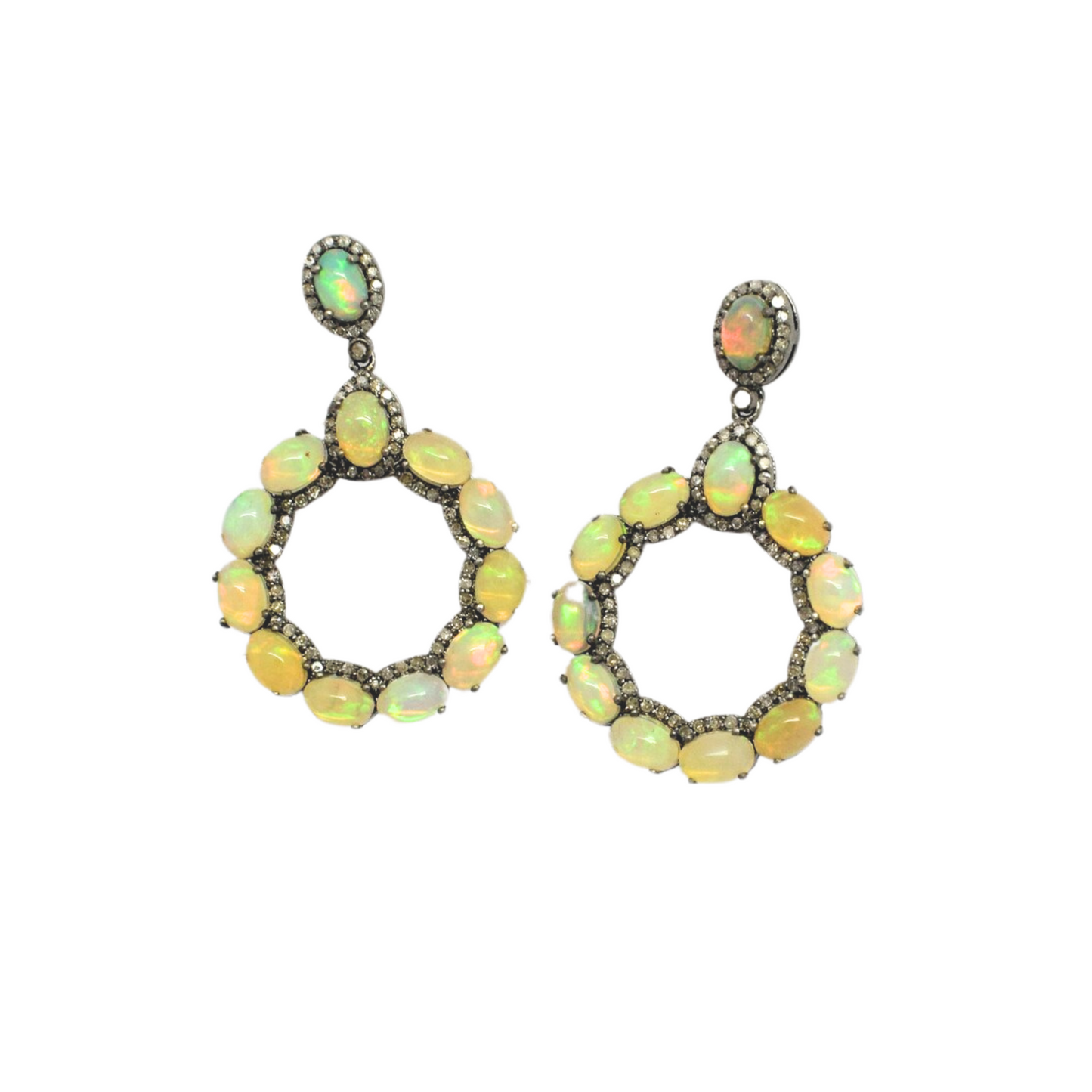 Ethiopian Opal Dangle Drop Earring With Diamond