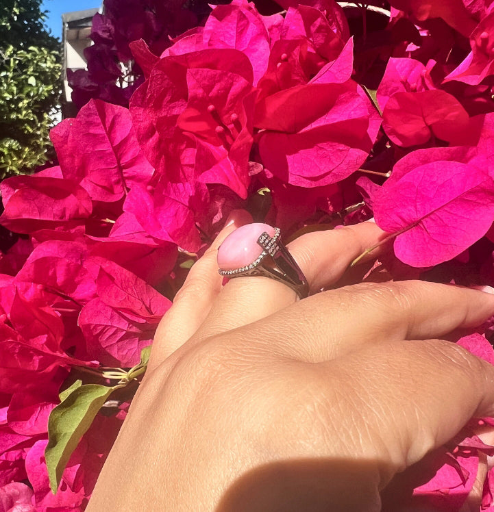Pink Opal Diamond Halo Ring