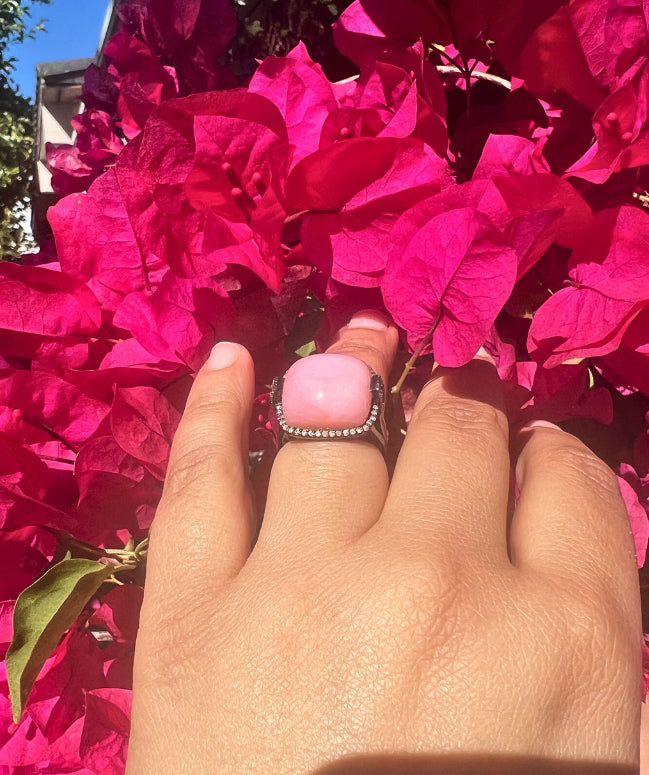 Pink Opal Diamond Halo Ring