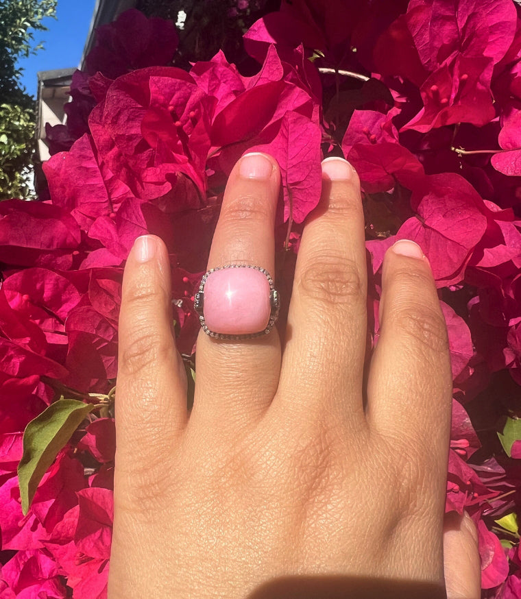 Pink Opal Diamond Halo Ring