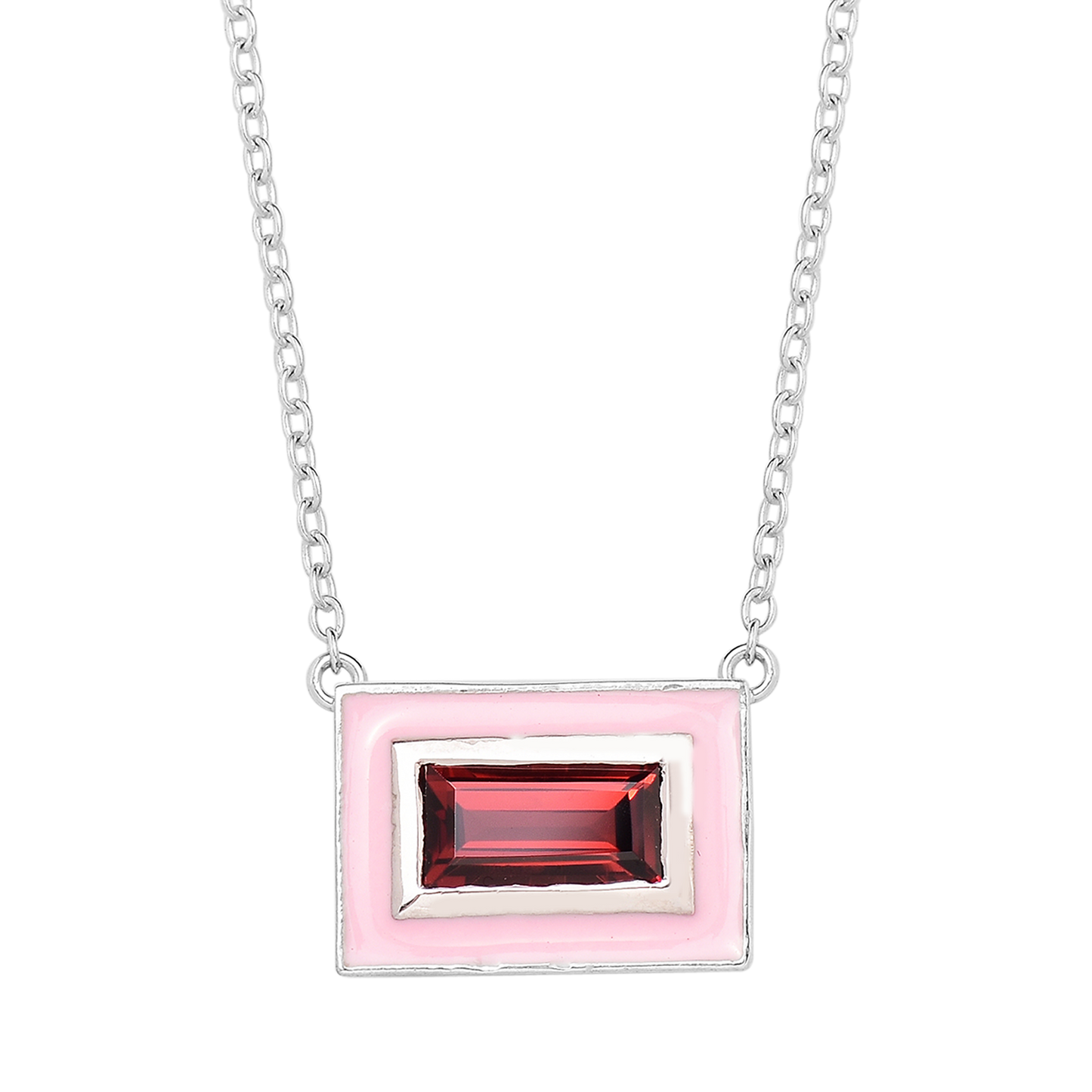 Baguette Garnet Enamel Chain Necklace