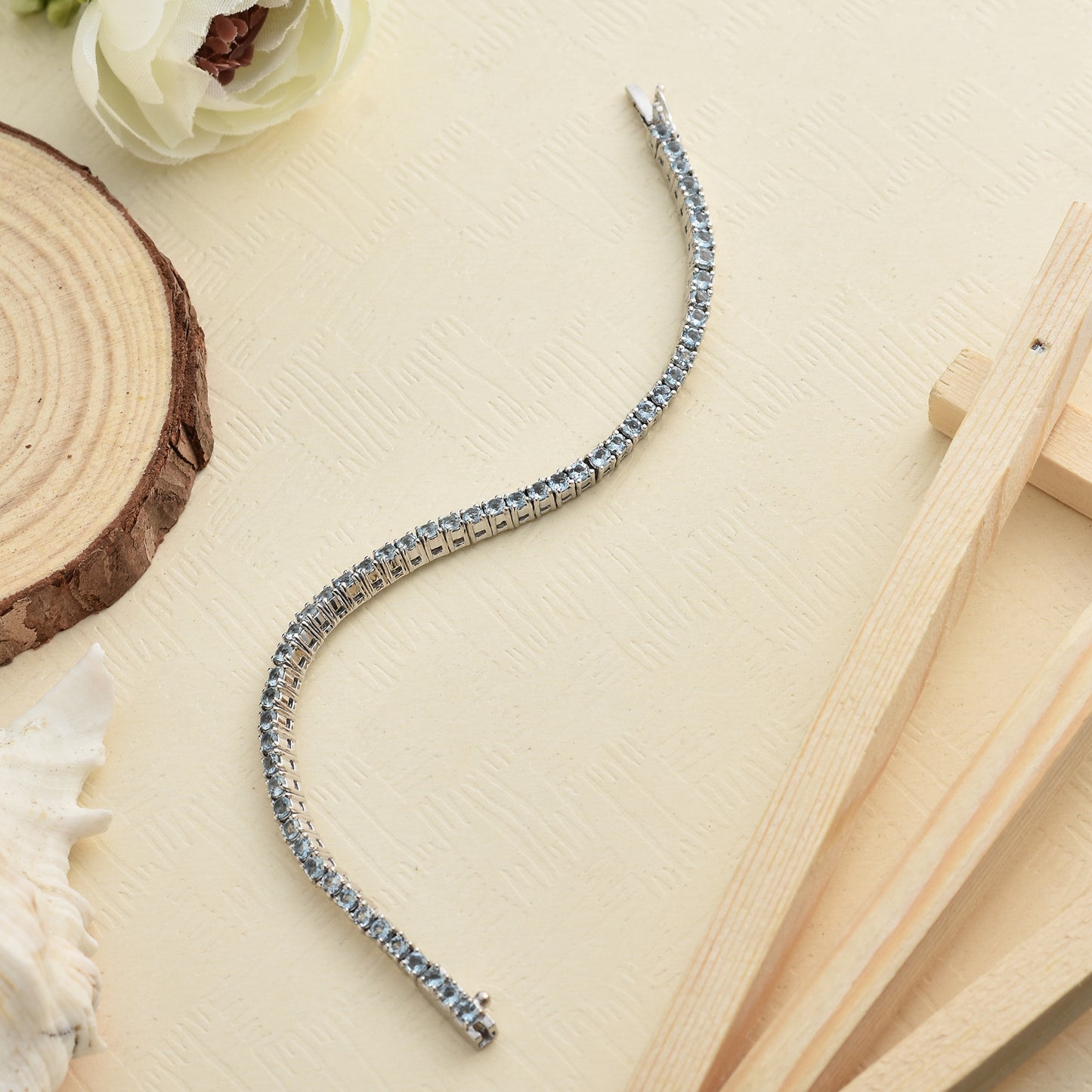 Shimmer Aquamarine Tennis Bracelet 925 Silver