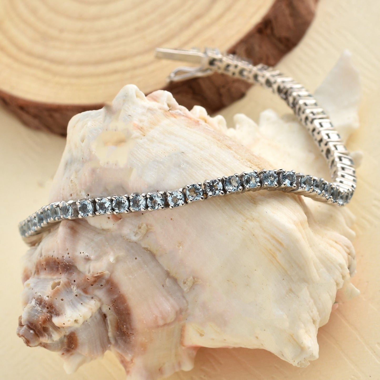 Shimmer Aquamarine Tennis Bracelet 925 Silver