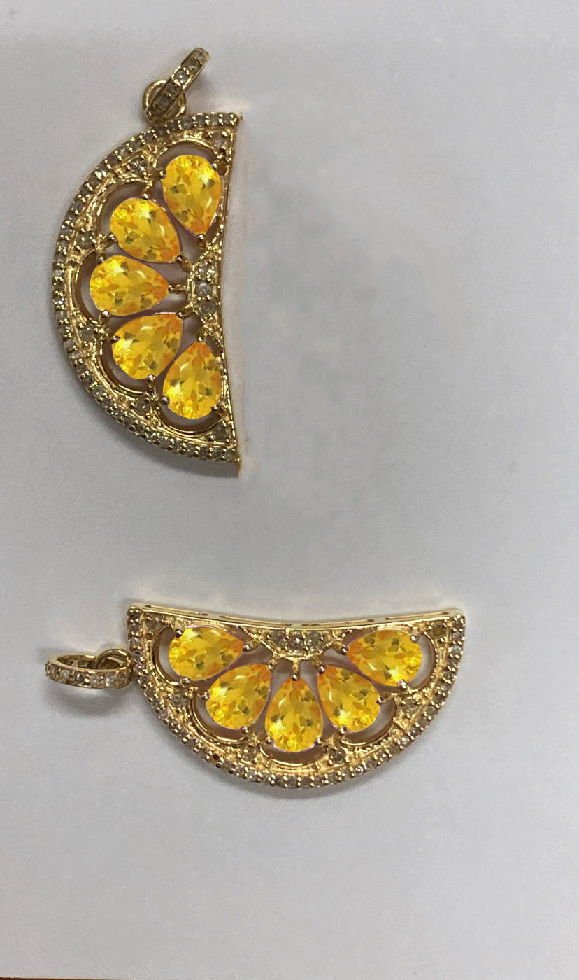 Natural Citrine Orange Slice Pendant With Diamond