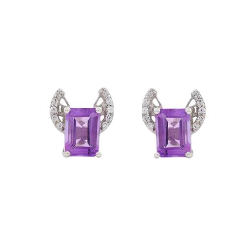 Silver Amethyst Wings Studs Earrings