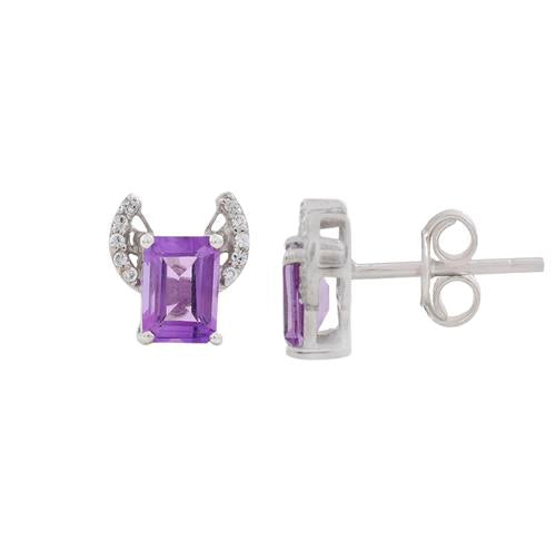 Silver Amethyst Wings Studs Earrings