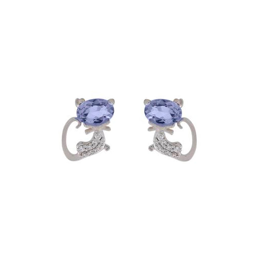 Delicate Tanzanite Cat Design Studs Earrings