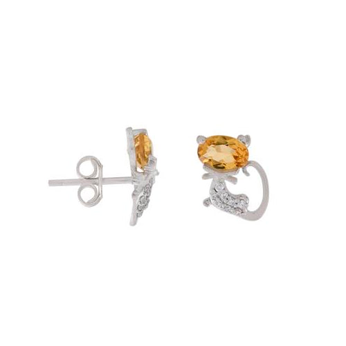 Cat Studs Earrings With Yellow Citrine