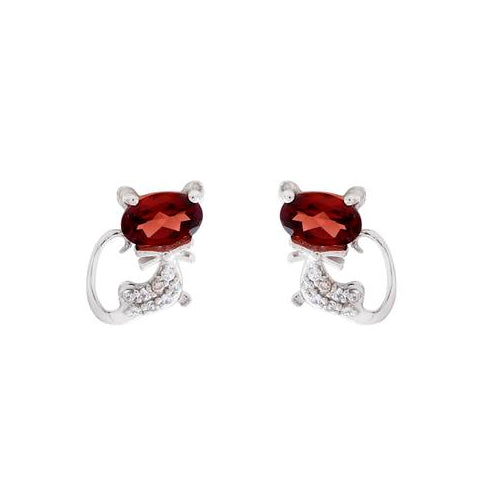 Mini Cat Studs Earrings With Oval Garnet