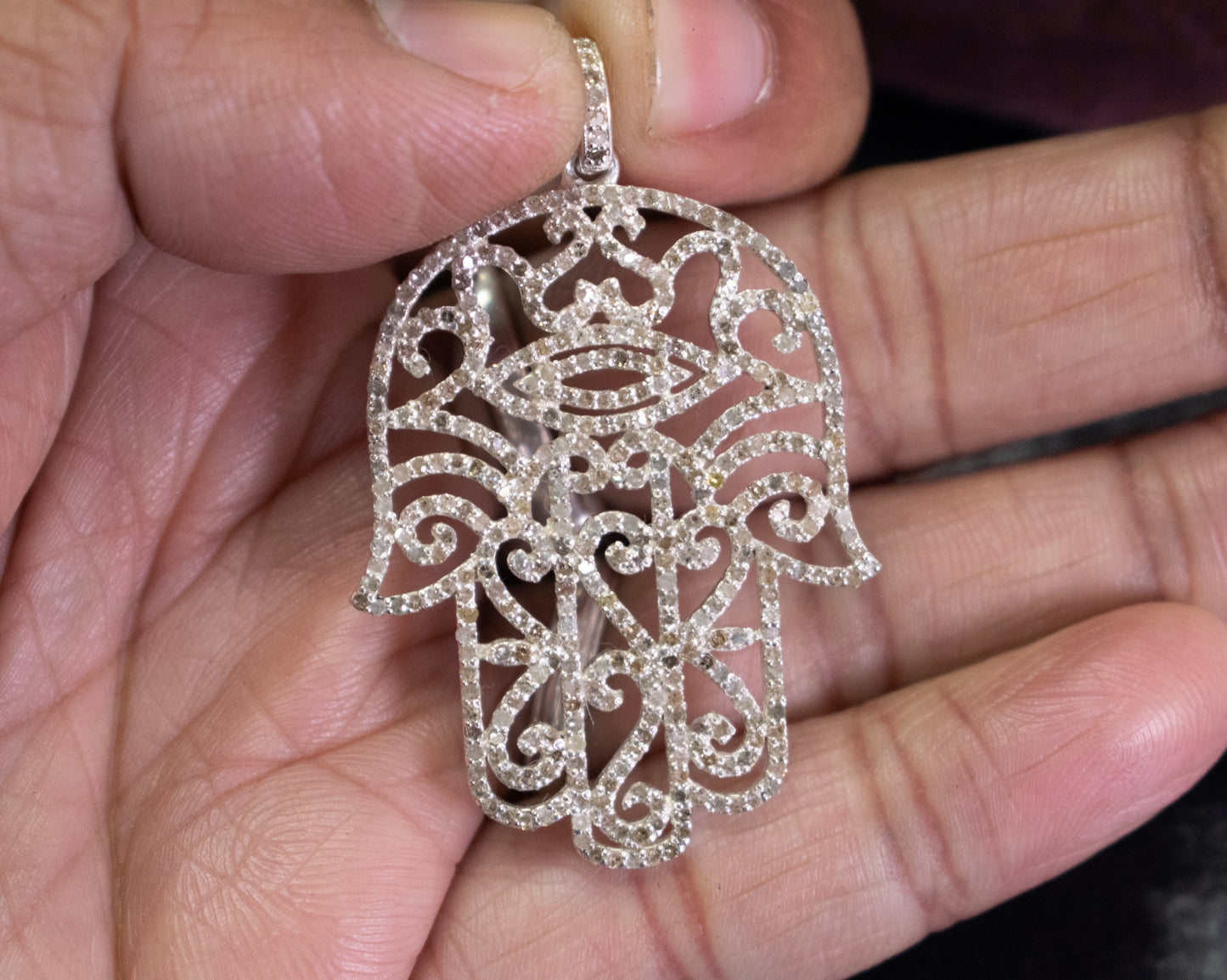 Diamond Evil Eye Hamsa Hand Pendant