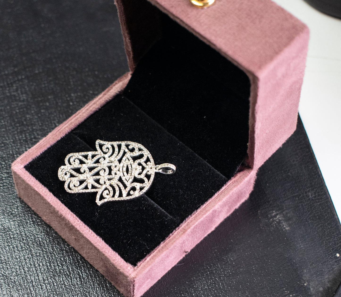 Diamond Evil Eye Hamsa Hand Pendant