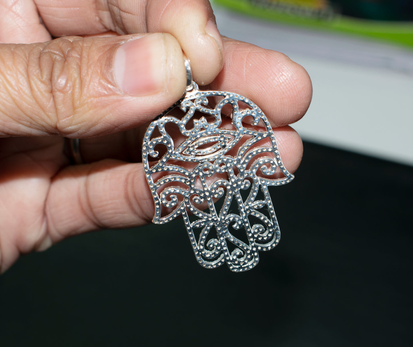 Diamond Evil Eye Hamsa Hand Pendant