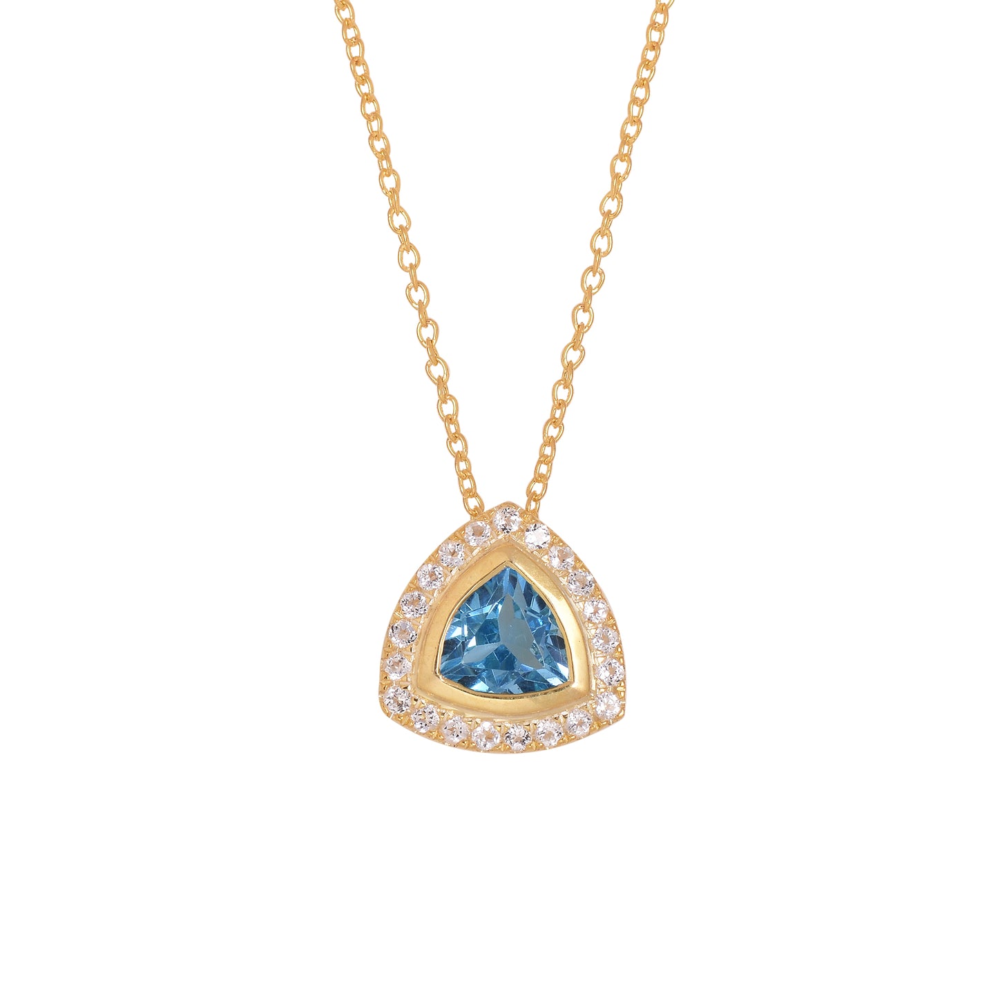 Blue Topaz Halo Chain Necklace For Women
