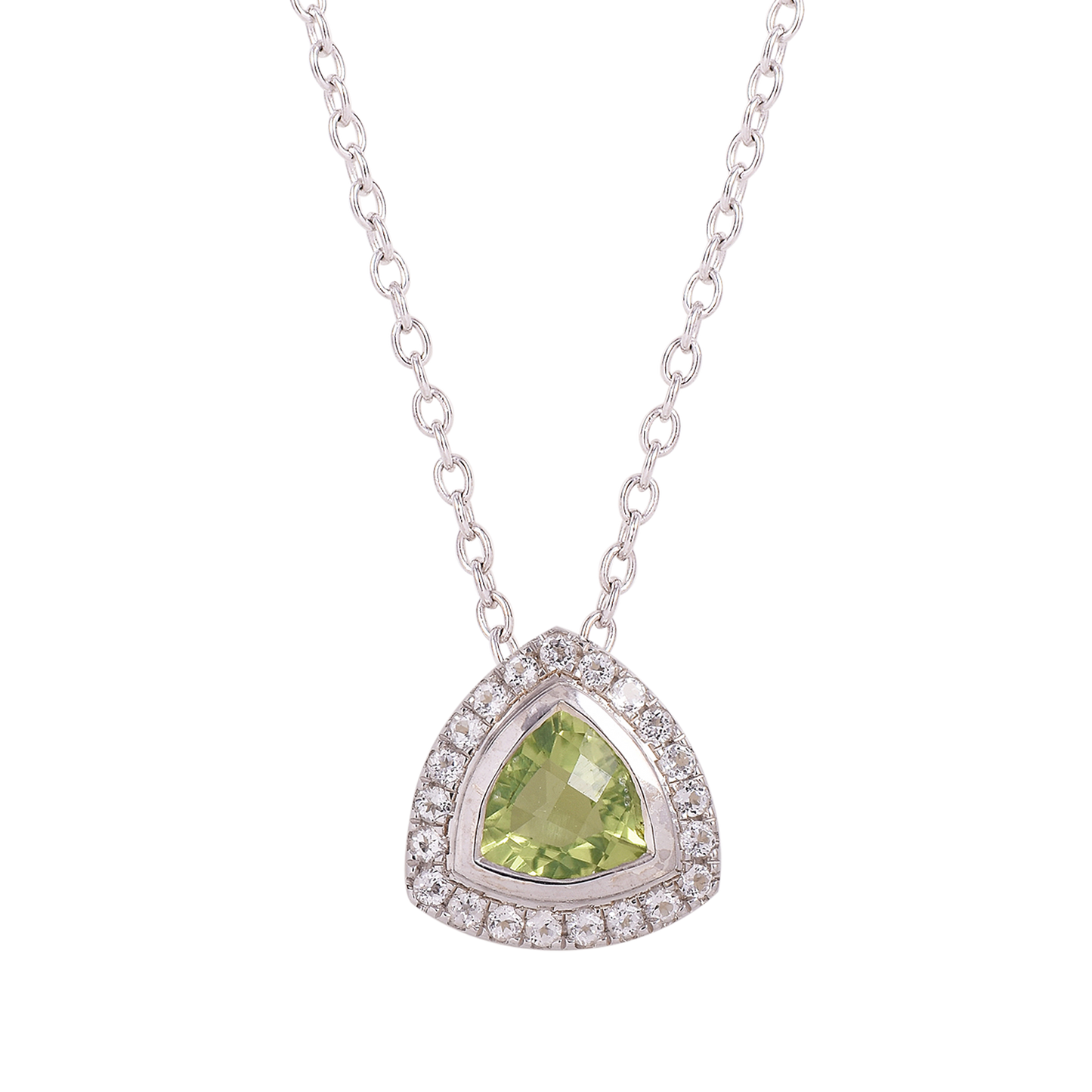 Green Peridot Halo Pendant Necklace