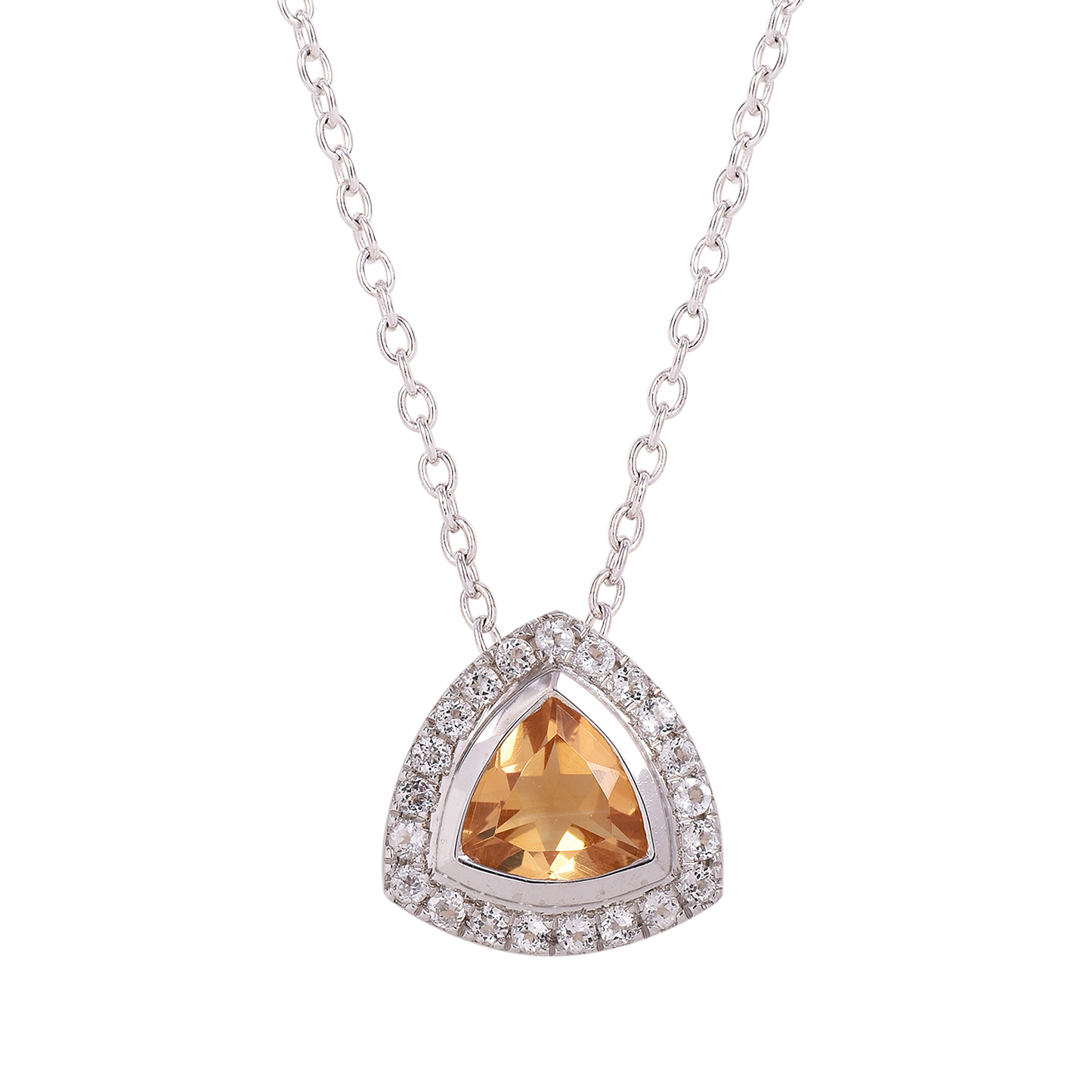 Citrine Halo Pendant Necklace With 925 Silver