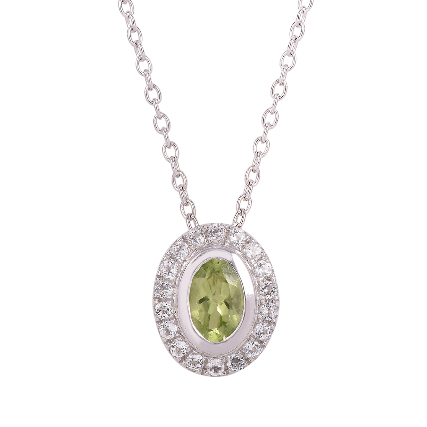 Silver Evergreen Peridot Halo Necklace