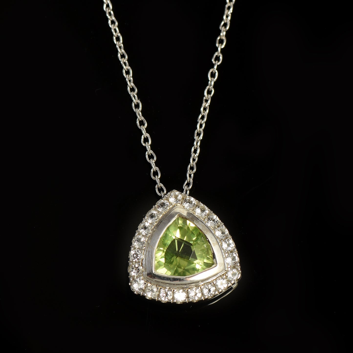 Green Peridot Halo Pendant Necklace