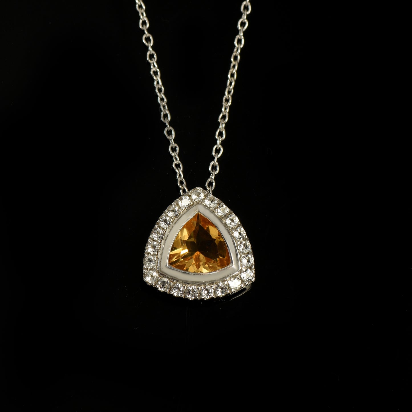 Citrine Halo Pendant Necklace With 925 Silver