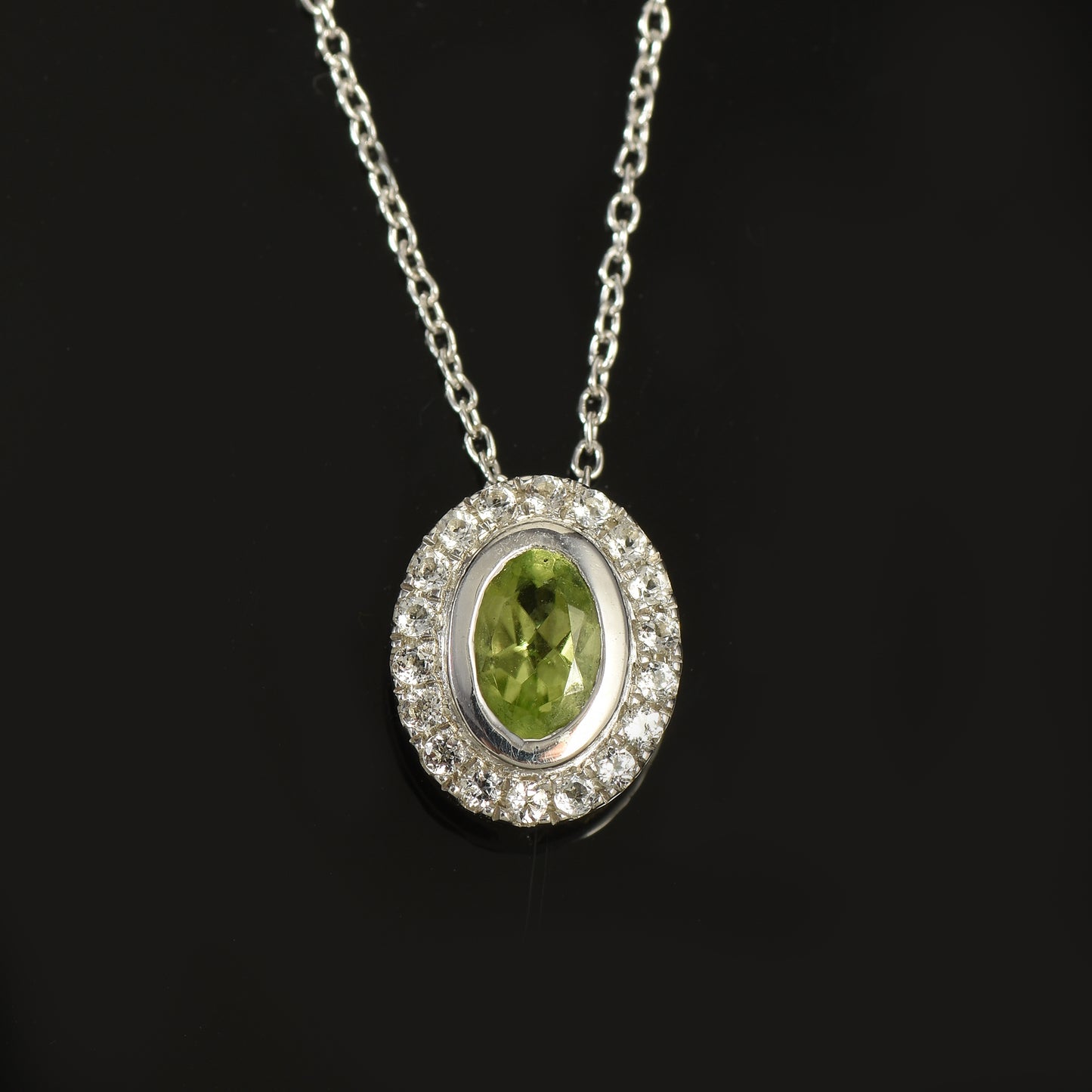 Silver Evergreen Peridot Halo Necklace