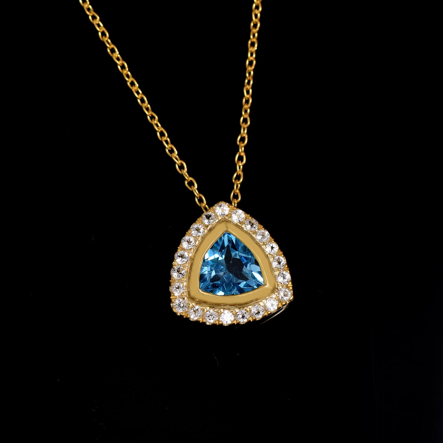 Blue Topaz Halo Chain Necklace For Women