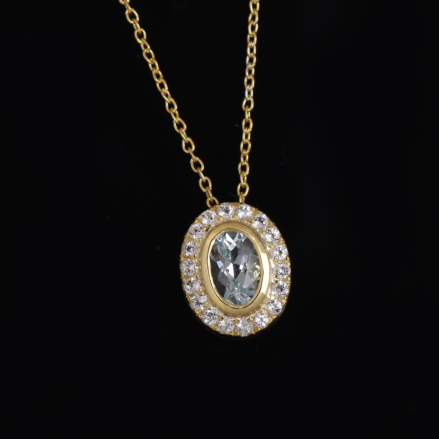 Silver Aquamarine Halo Chain Necklace