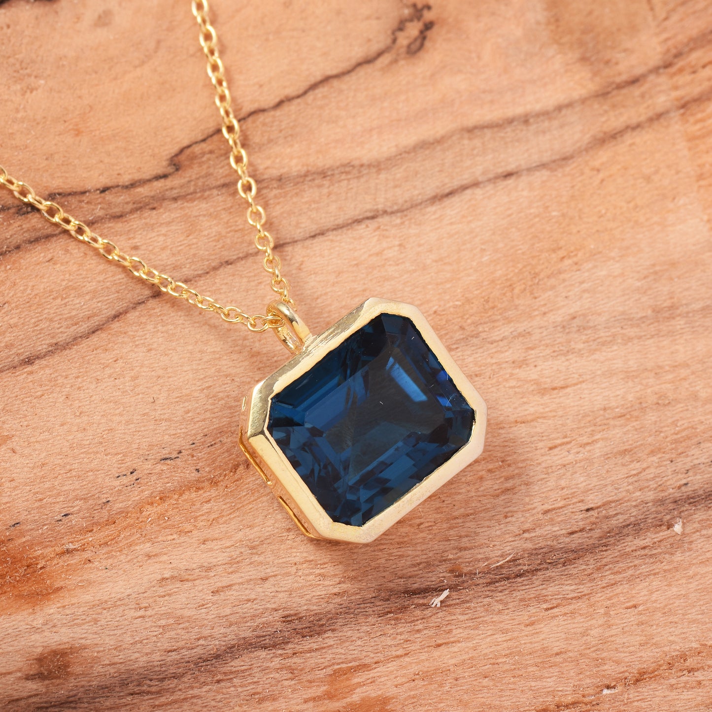 Dainty Blue Topaz Solitaire Chain Necklace