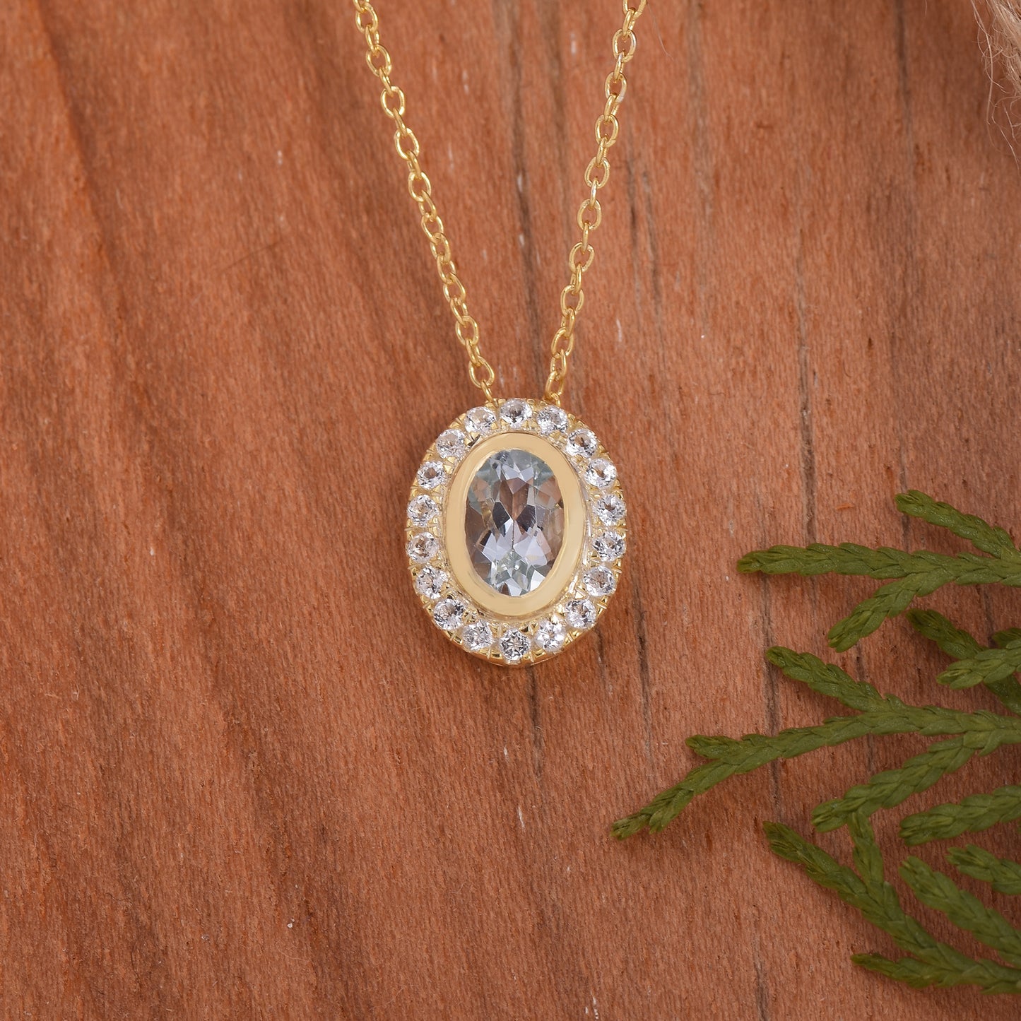 Silver Aquamarine Halo Chain Necklace