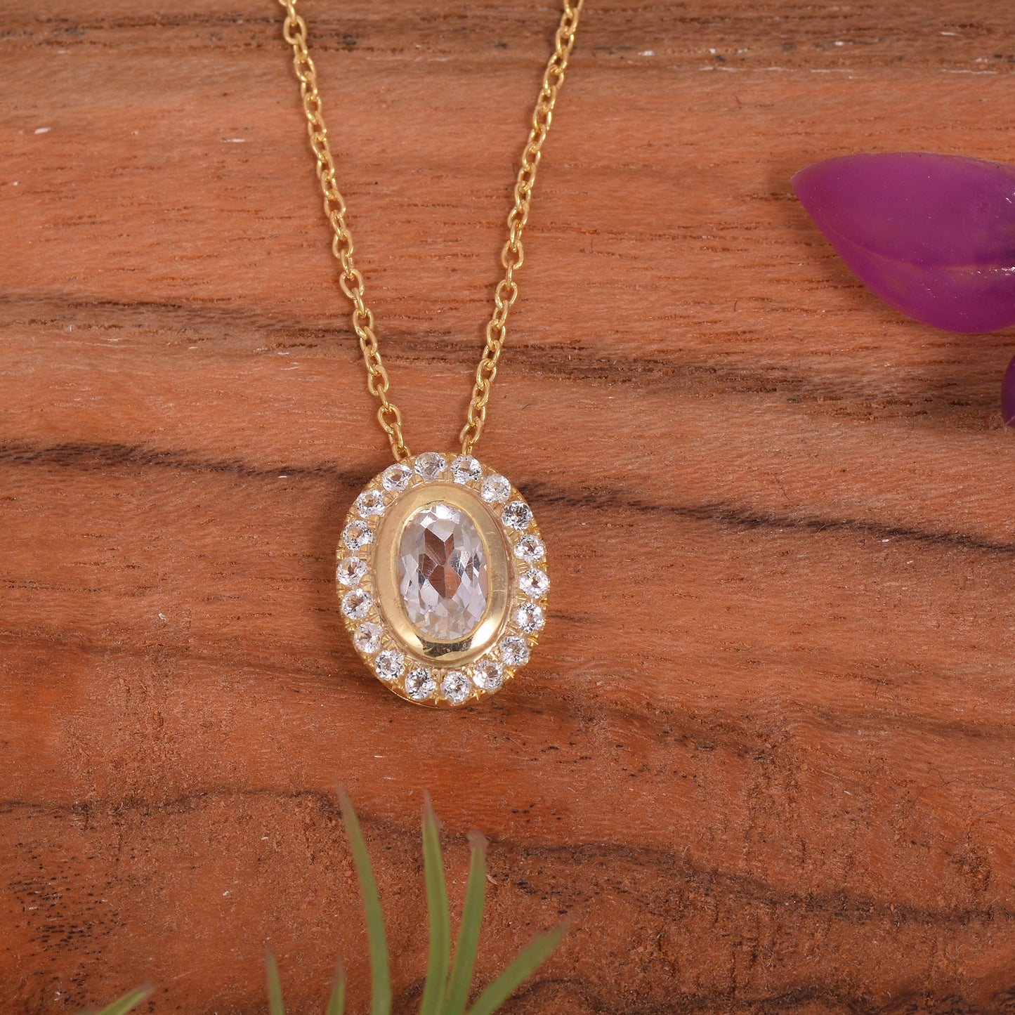 Silver Gold Green Amethyst Halo Necklace