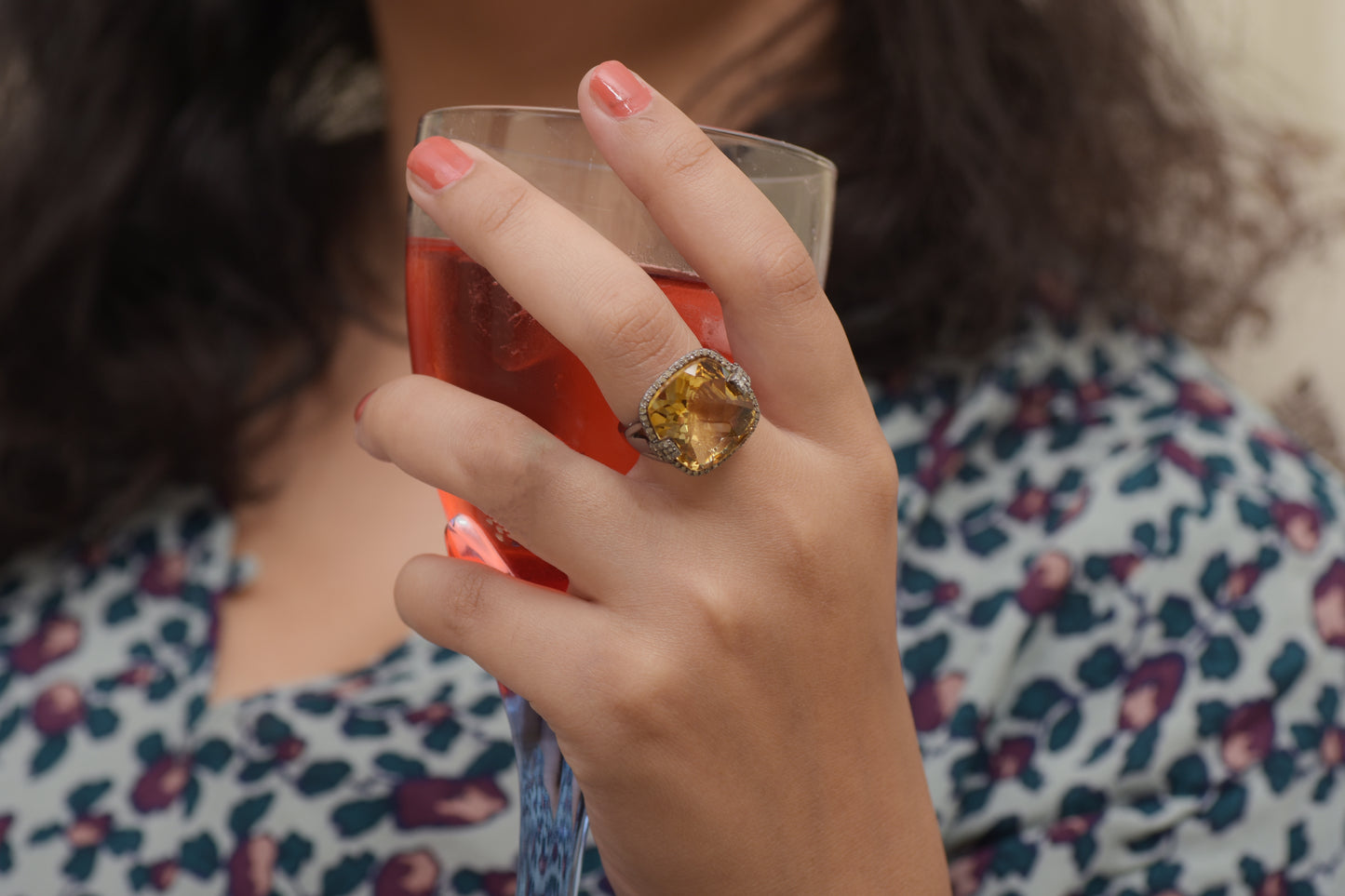 November Citrine Diamond Halo Ring