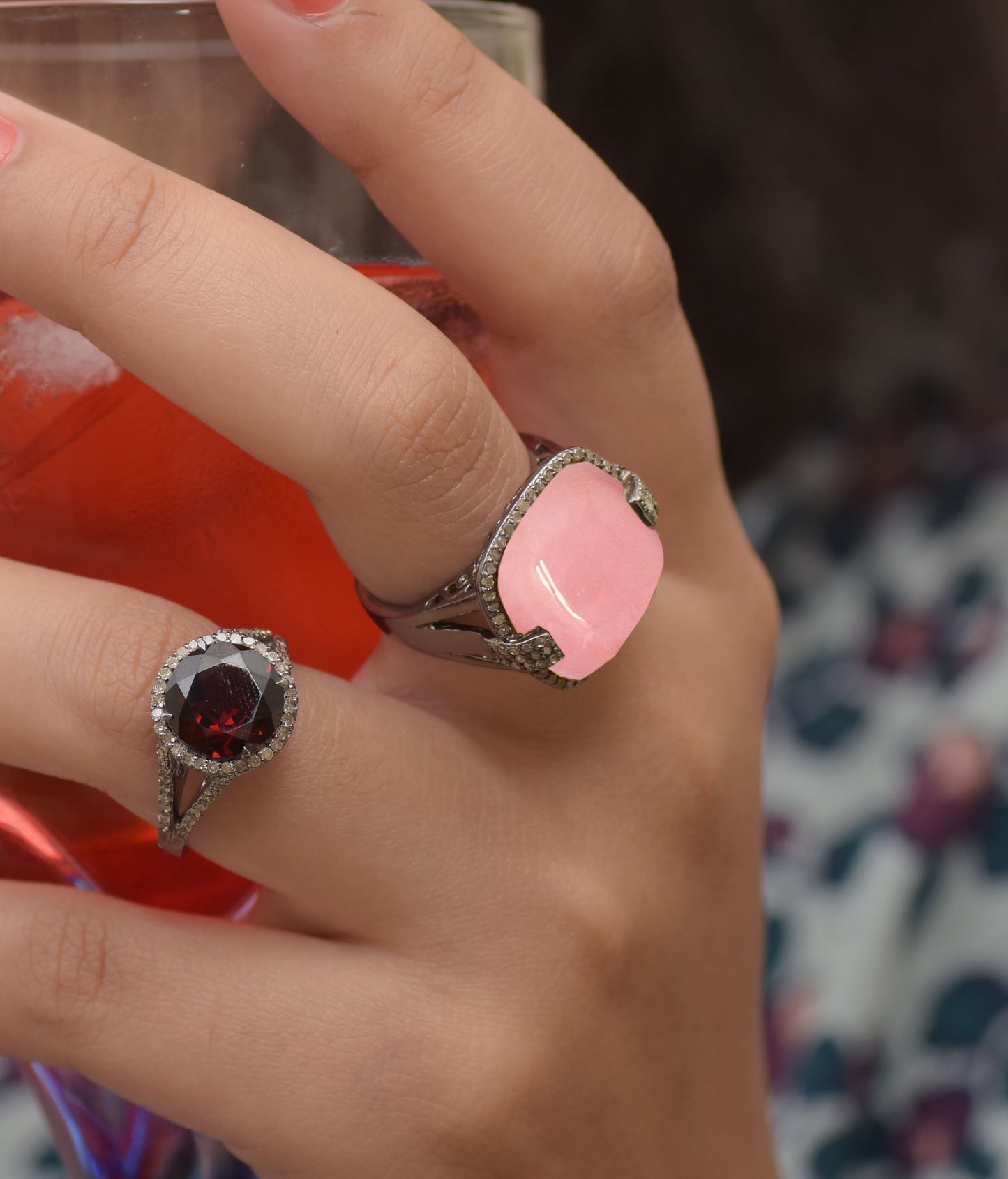 Pink Opal Diamond Halo Ring