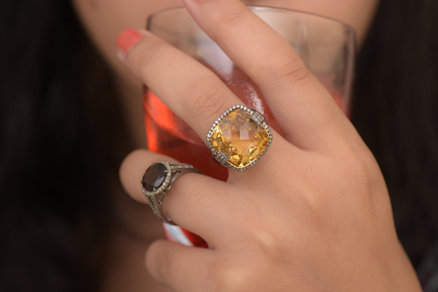 November Citrine Diamond Halo Ring