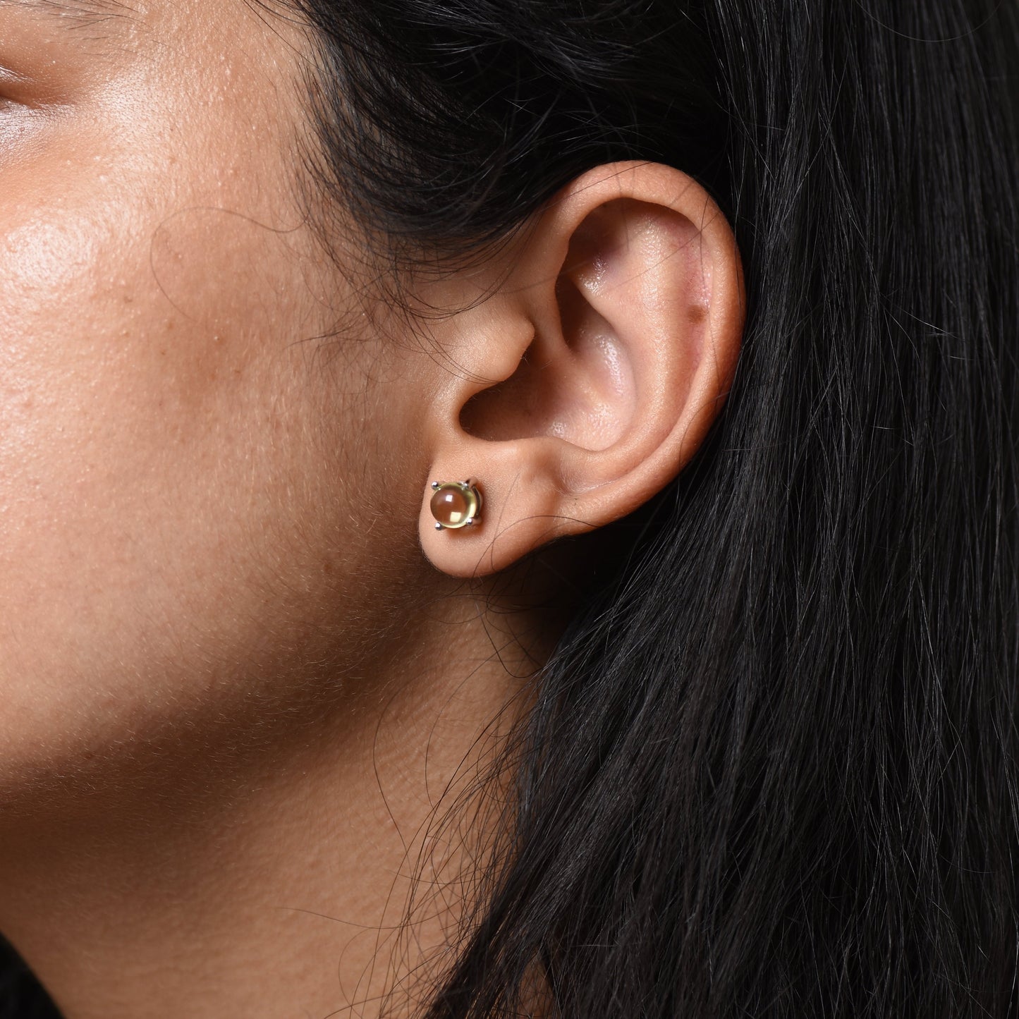 Silver Lemon Quartz Studs Earrings