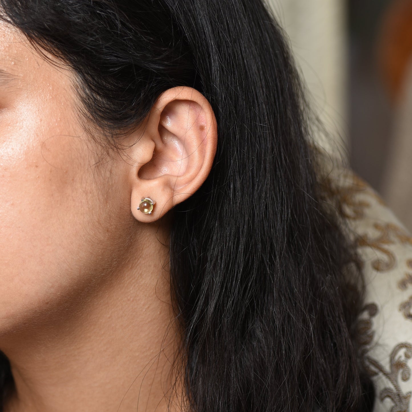 Silver Lemon Quartz Studs Earrings