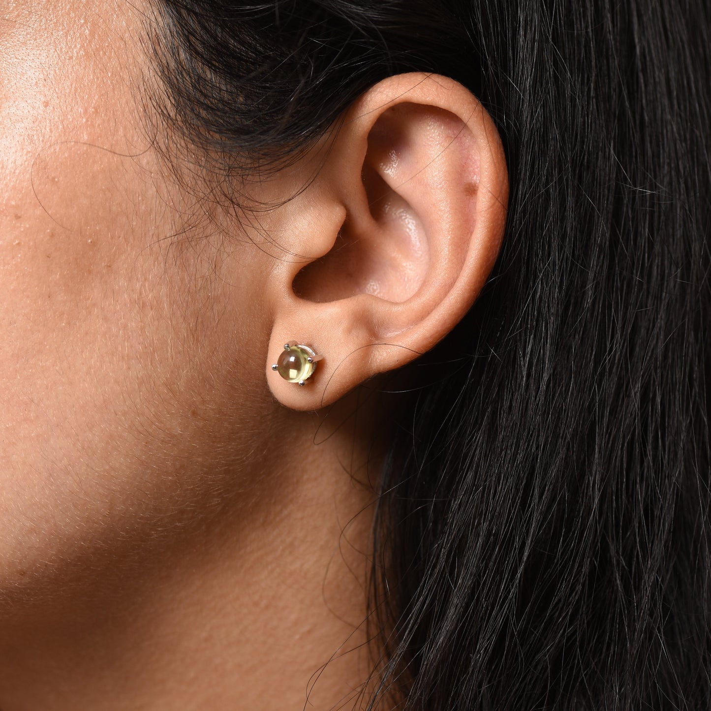 Silver Lemon Quartz Studs Earrings