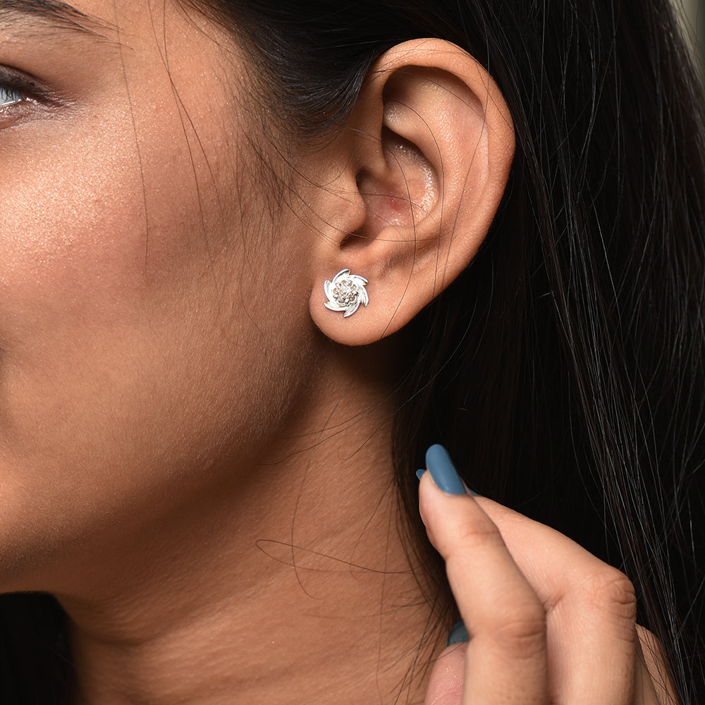 Diamond Flower Wheels Stud Earrings