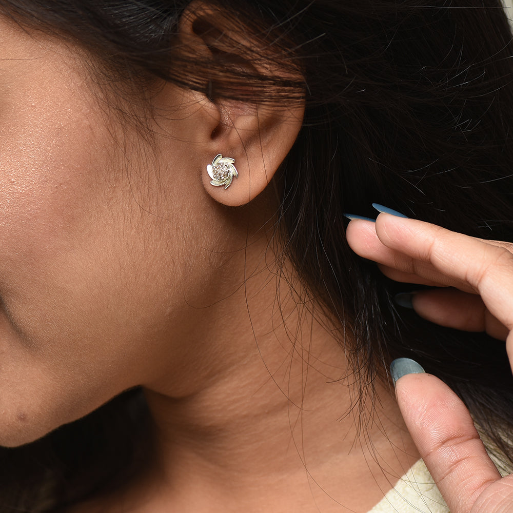 Diamond Flower Wheels Stud Earrings