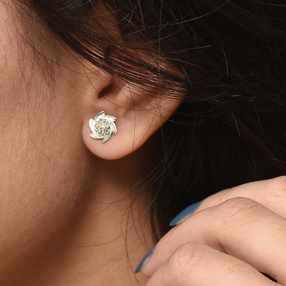 Diamond Flower Wheels Stud Earrings