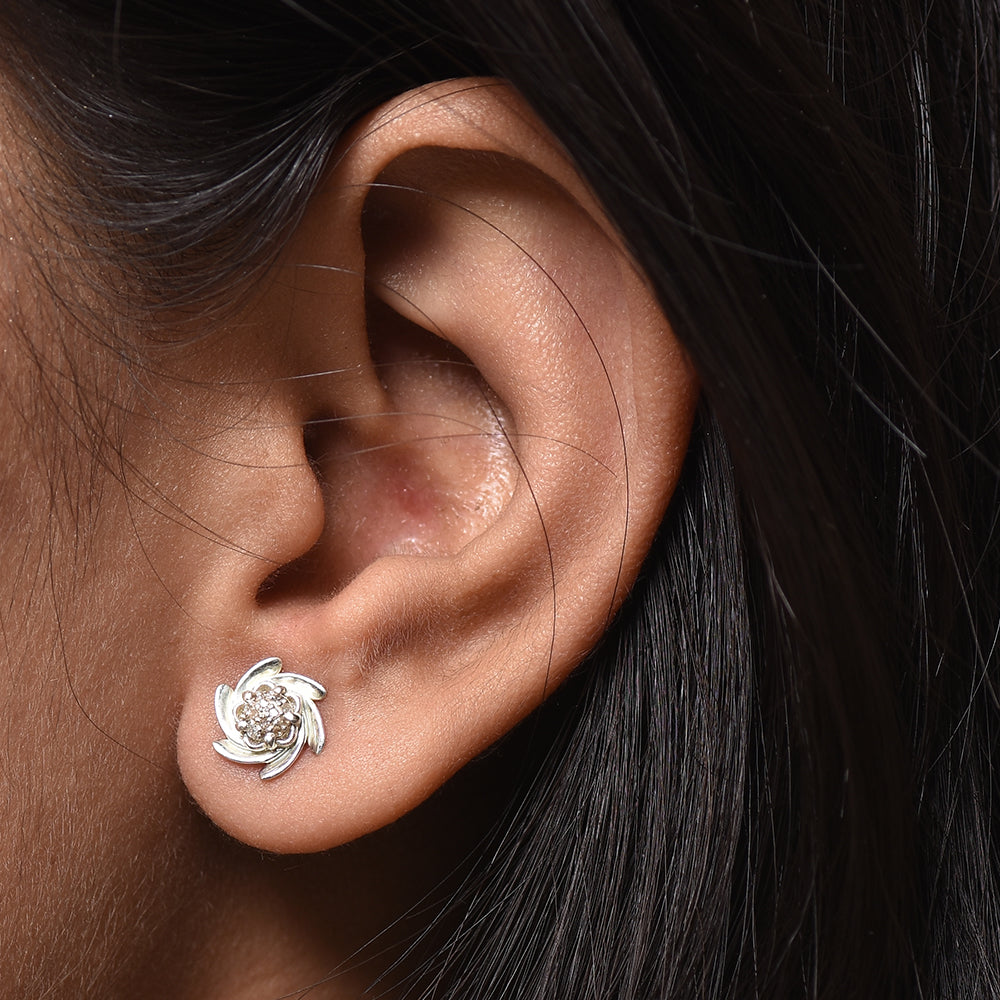 Diamond Flower Wheels Stud Earrings