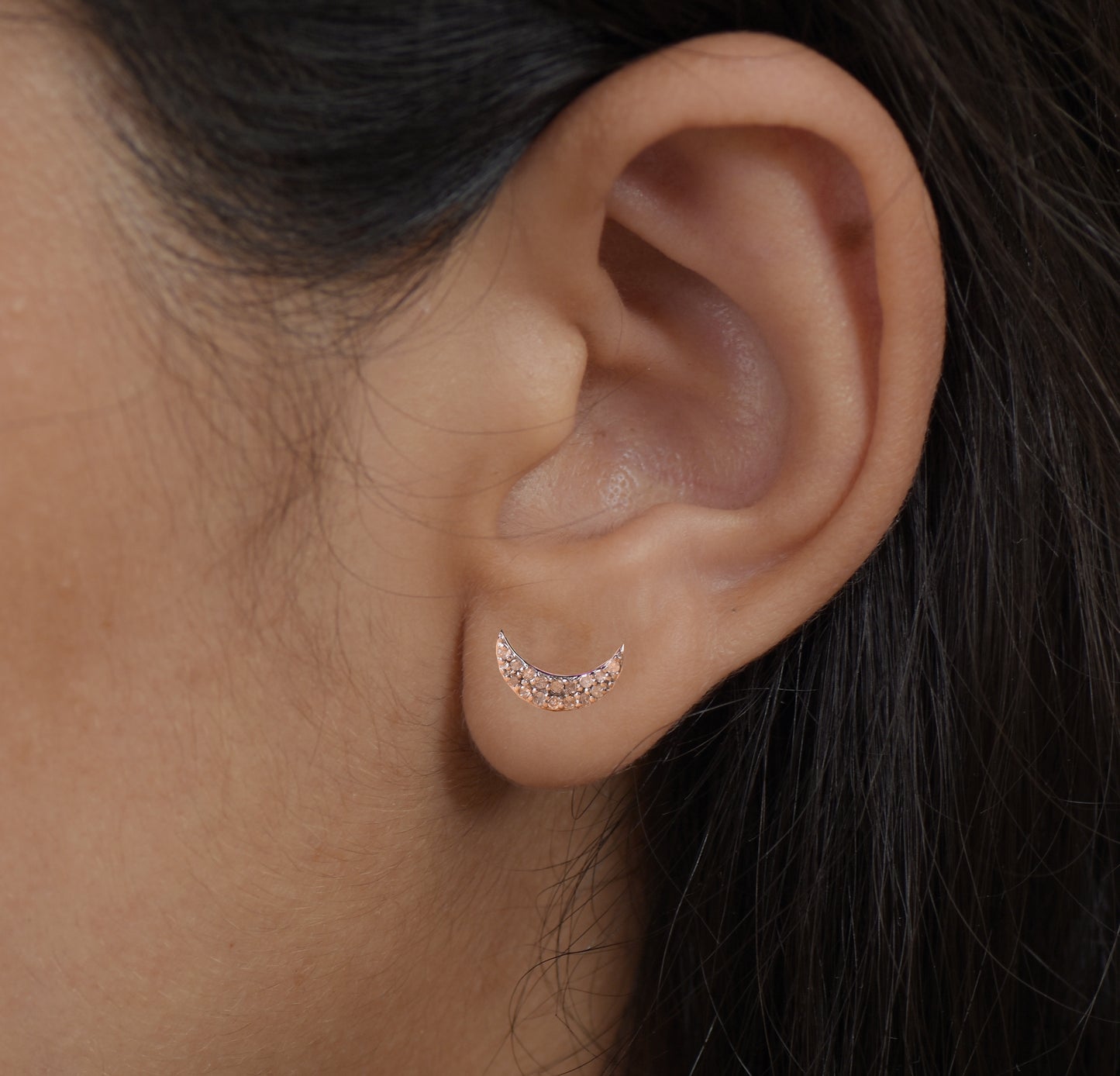 Silver Diamond Crescent Moon Studs Earrings