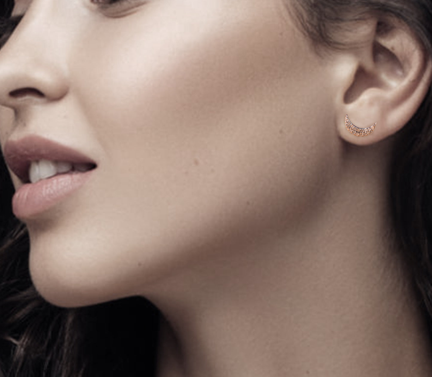 Silver Diamond Crescent Moon Studs Earrings