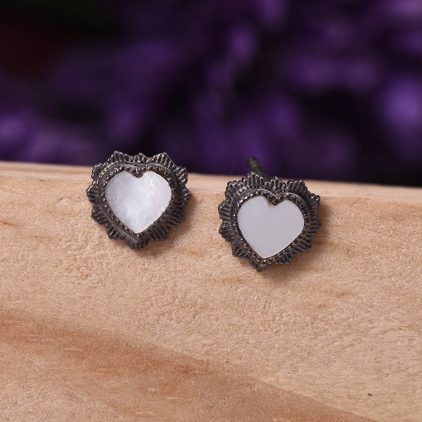 Mother Of Pearl Love Heart Studs Earrings