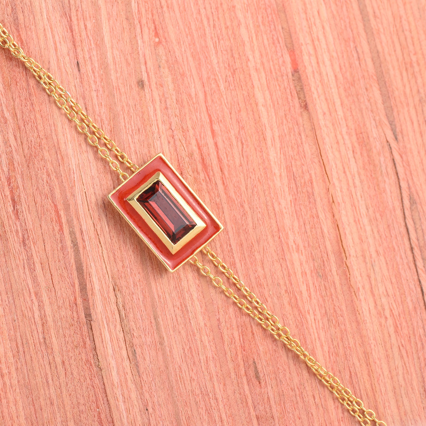 Garnet Adjustable Chain Bracelet With Enamel