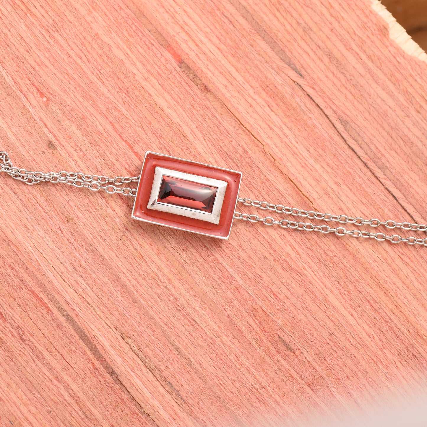 Garnet Enamel Chain Bracelet
